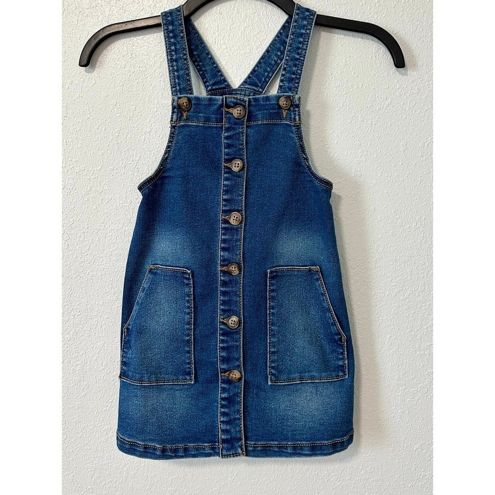 Wonder Nation Kids Denim Overalls Dress Blue Size 5T Button Front Pockets